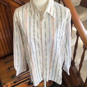 Men Road Multi Machine Embroidered Long-sleeve Shirt on White Background…